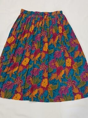 Vintage Alfred Dunner Women's 12 Floral Pleated Midi Skirt Tropical 80s 90s EUC